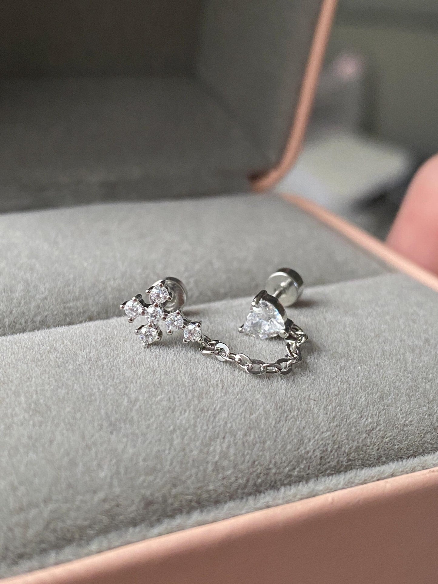Heart & Halo Chain Earrings