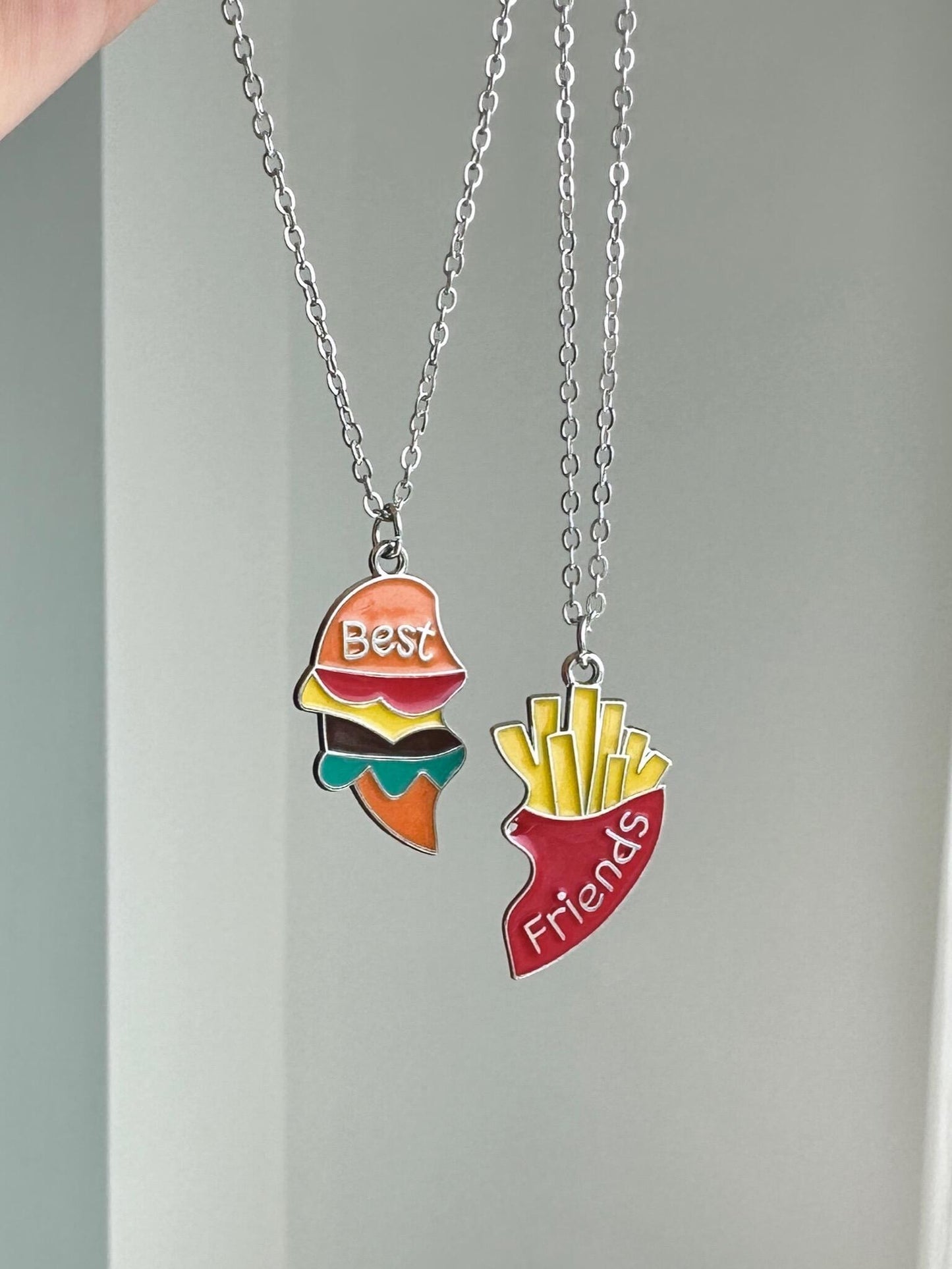 Best friend Burger & Fries Split Matching Necklace Set