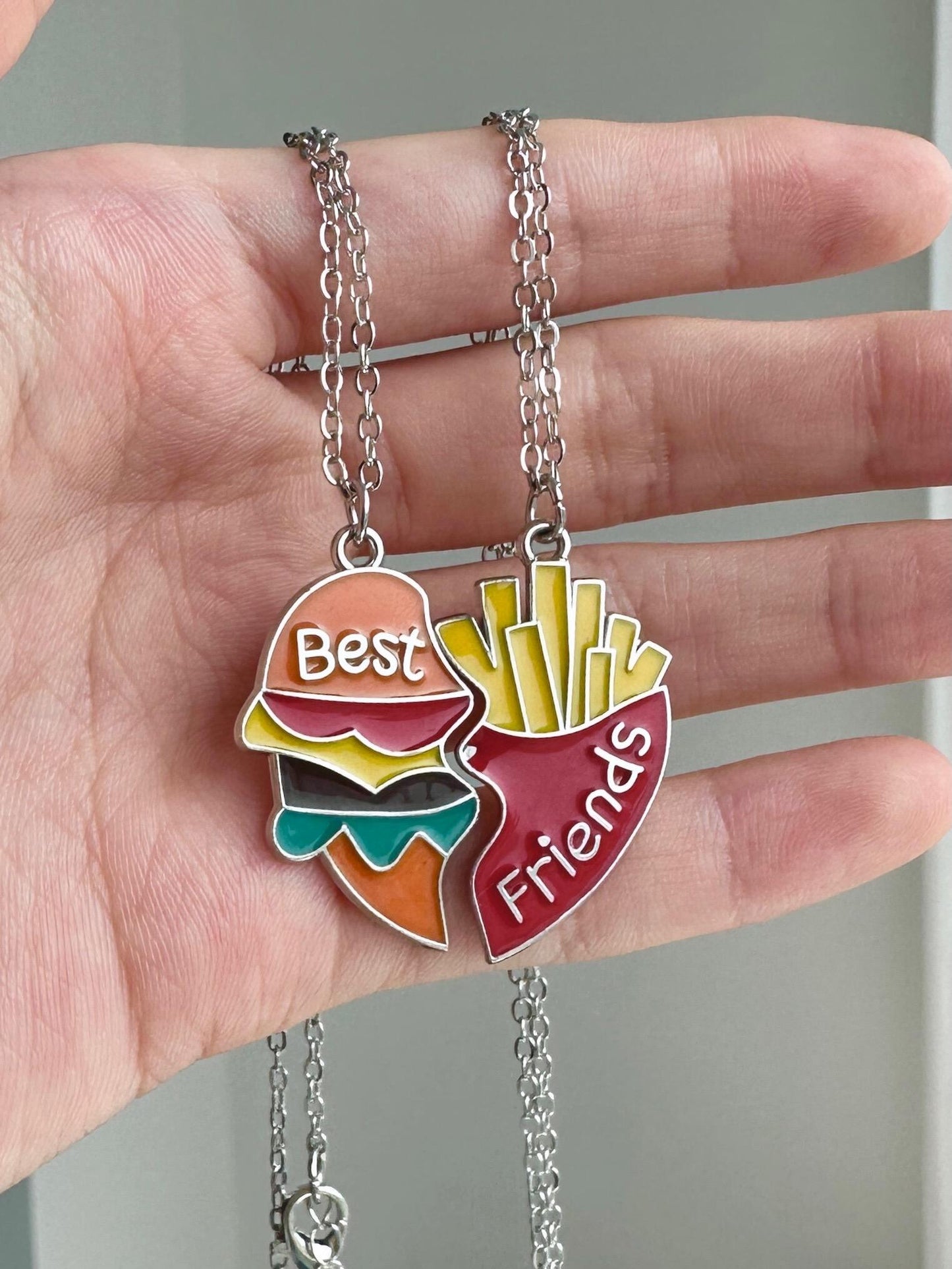 Best friend Burger & Fries Split Matching Necklace Set
