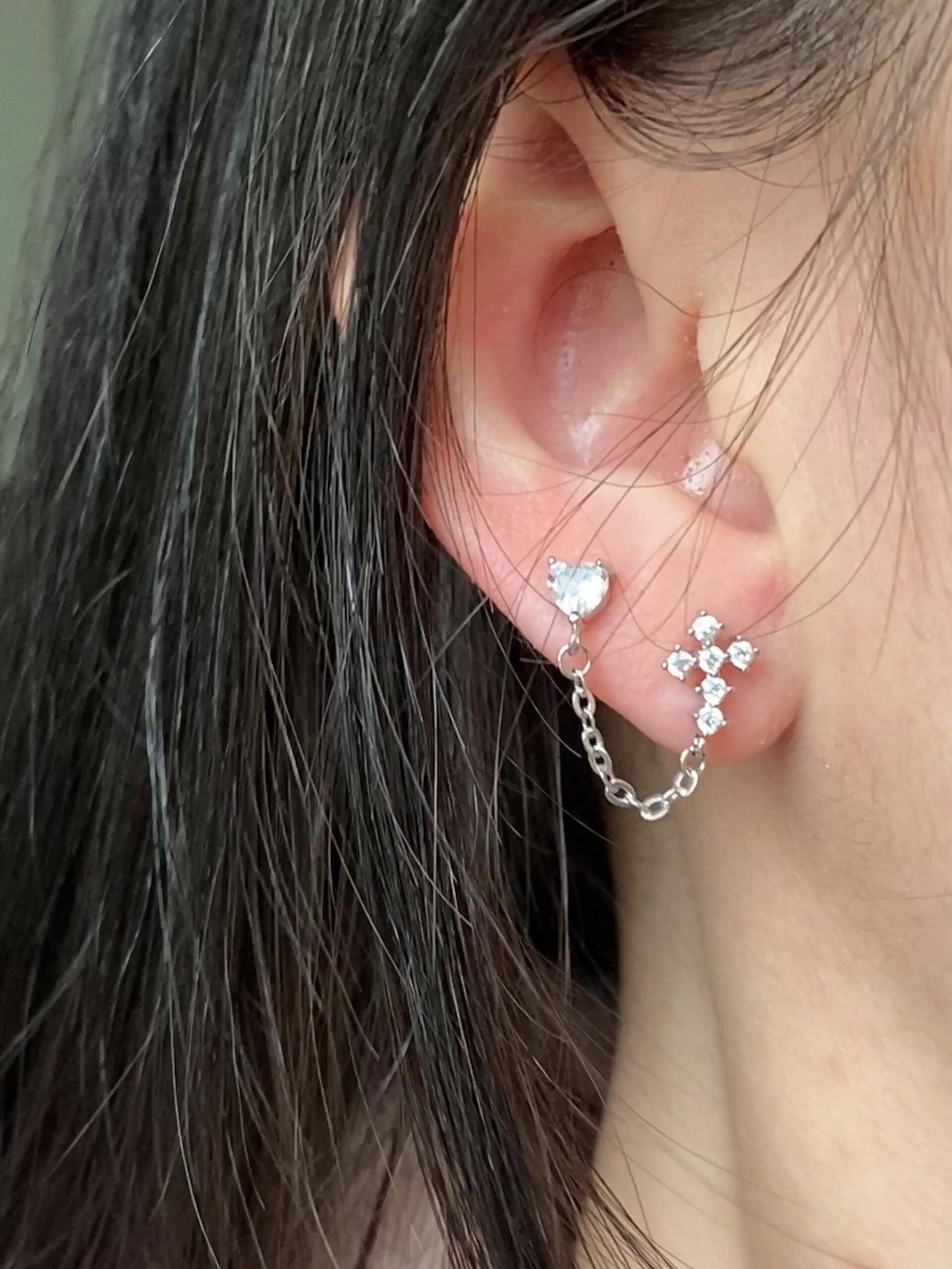Heart & Halo Chain Earrings