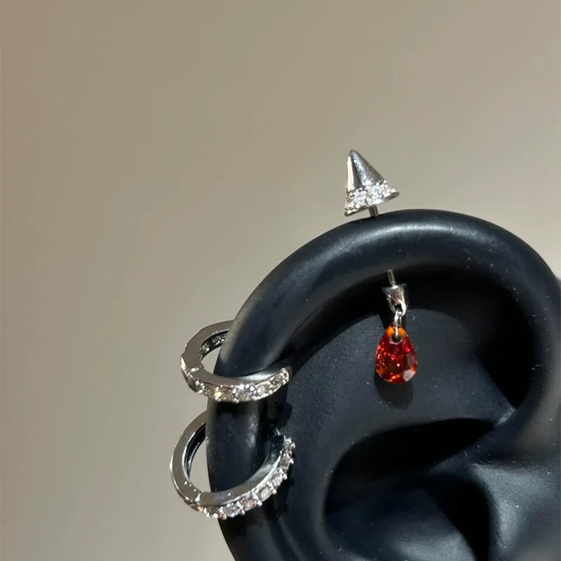 Crimson Fang Vertical Helix Earrings