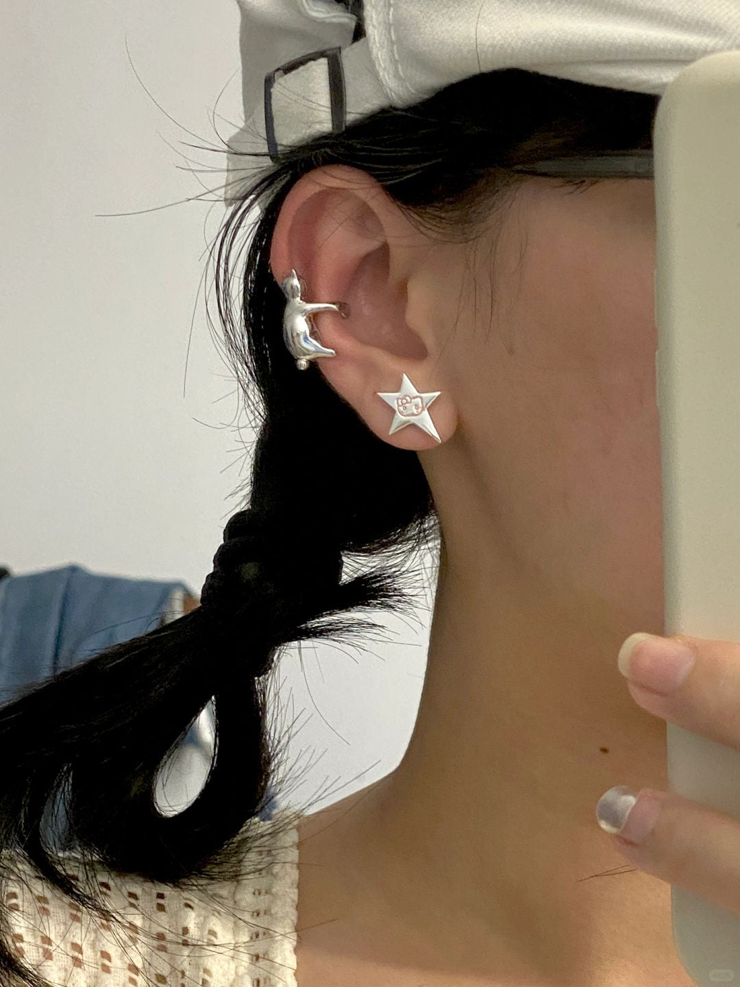 Kitten Ear Hug Cuff Conch Earrings