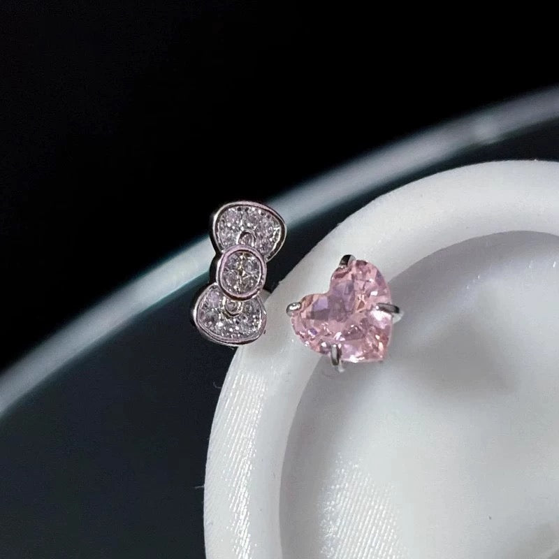 Pink Heart Kitty Helix Earrings
