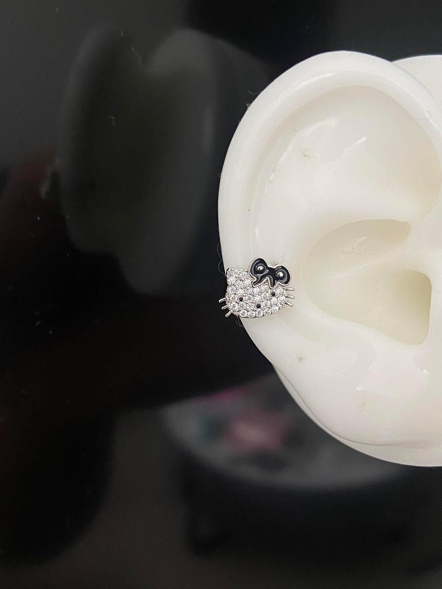 Black Bow Kitty Helix Earrings