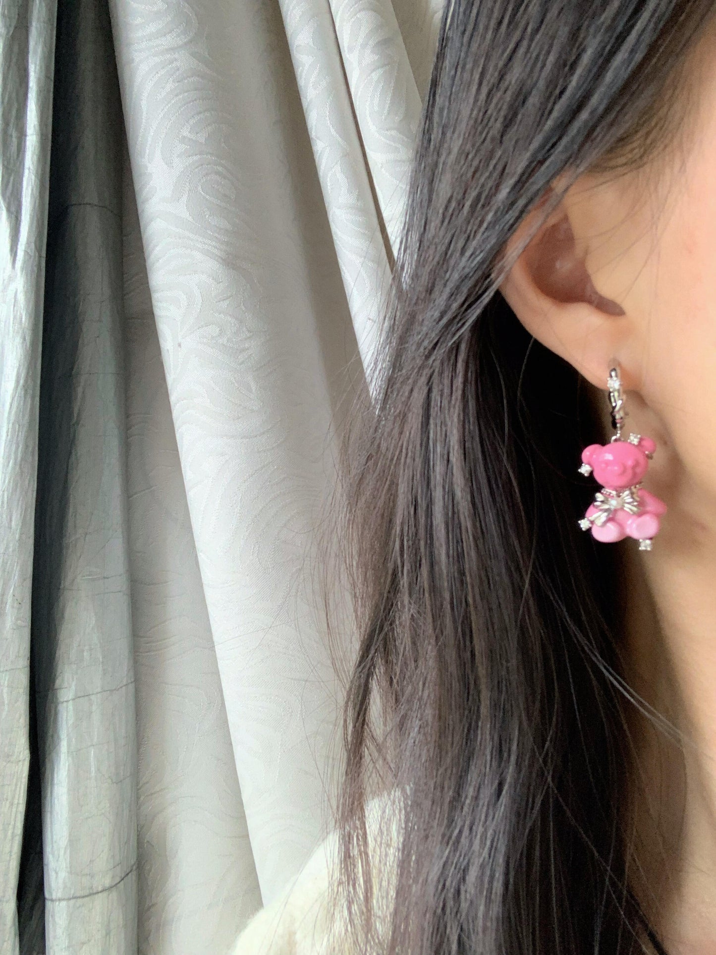 Pink Puff Bear Earrings