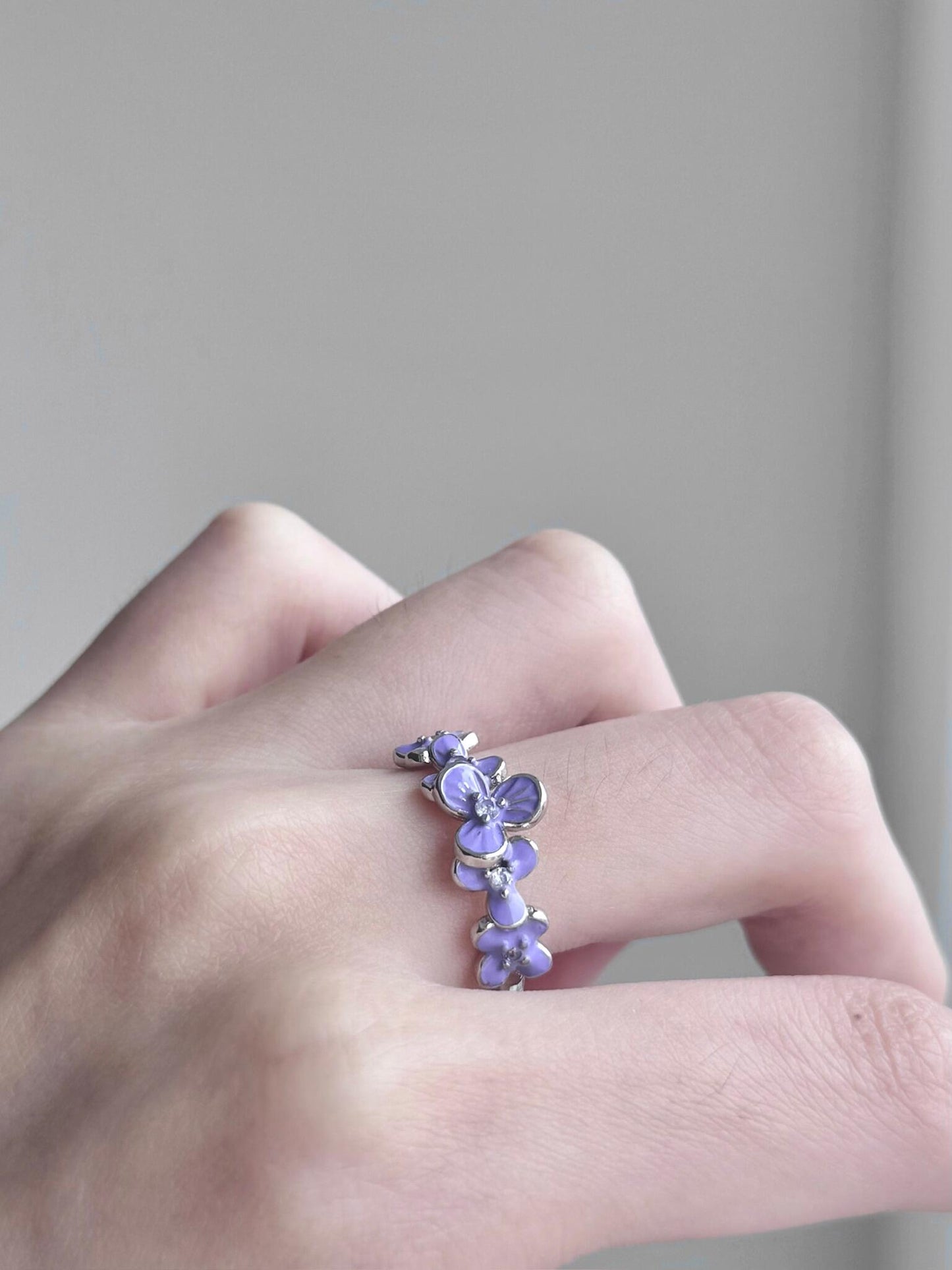 Violet Flowers Adjustable Ring