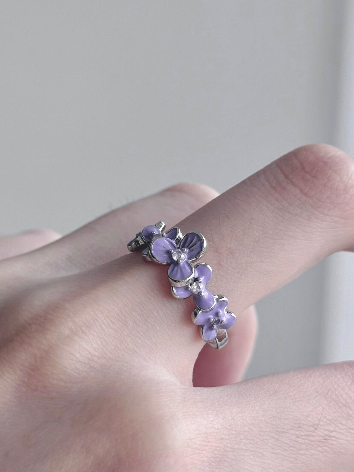 Violet Flowers Adjustable Ring