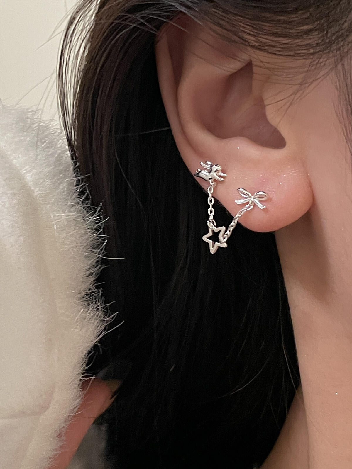 Bow-Star-Bunny Chain Earrings