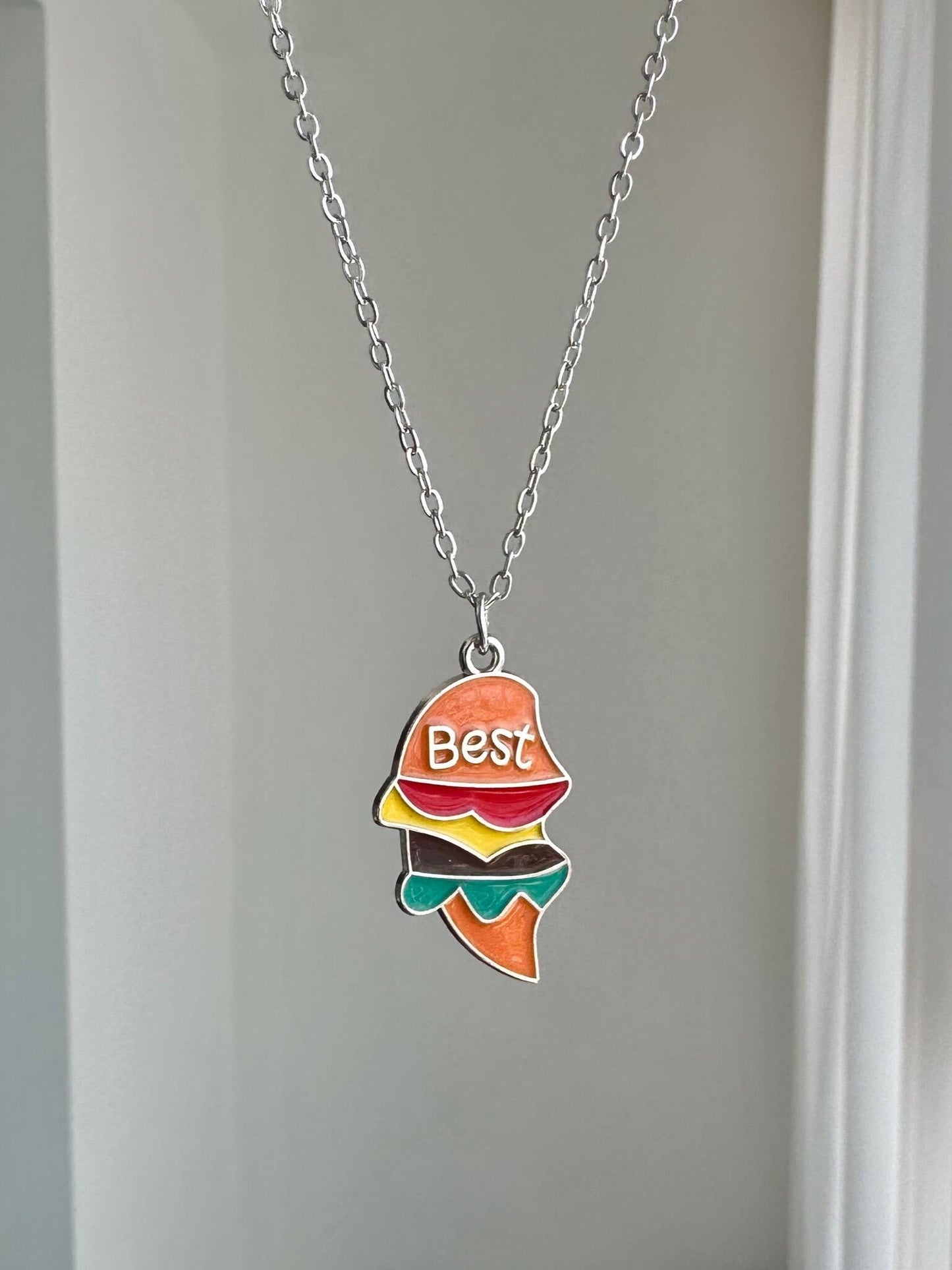 Best friend Burger & Fries Split Matching Necklace Set