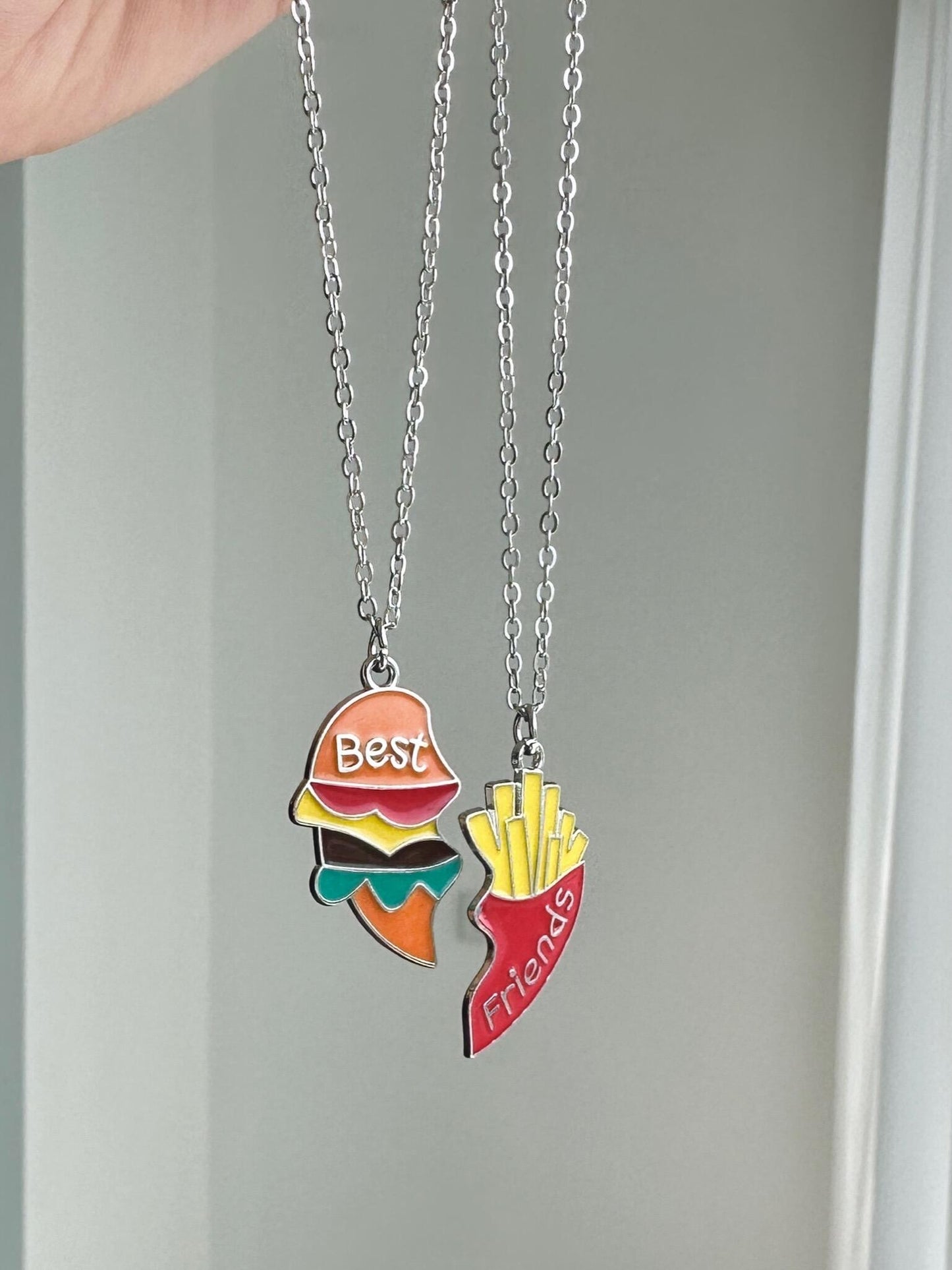 Best friend Burger & Fries Split Matching Necklace Set