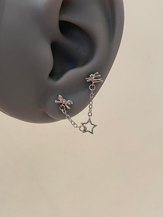 Bow-Star-Bunny Chain Earrings