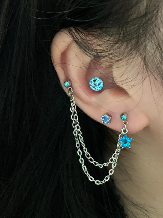 Blue Stellar Link Chain Earrings