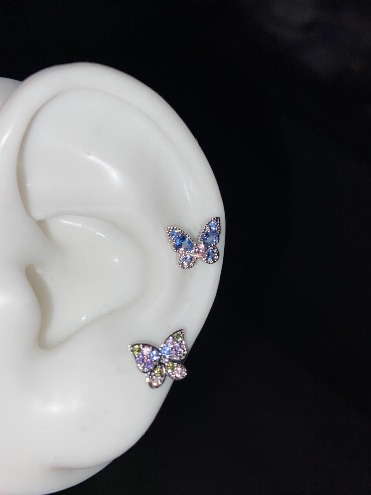 Blue Blossom Butterfly Helix Earrings