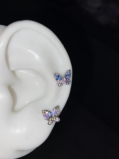 Blue Blossom Butterfly Helix Earrings