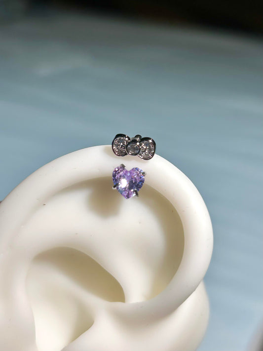 Purple Heart Kitty Helix Earrings