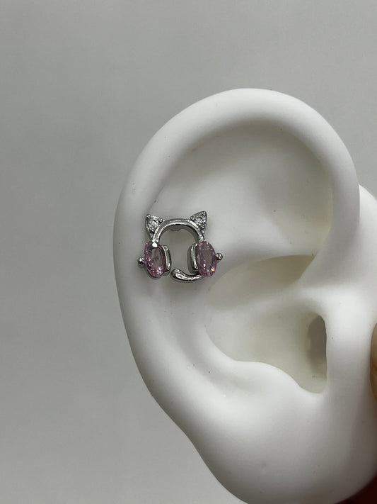 Pink Kitty Headphones Helix Earrings