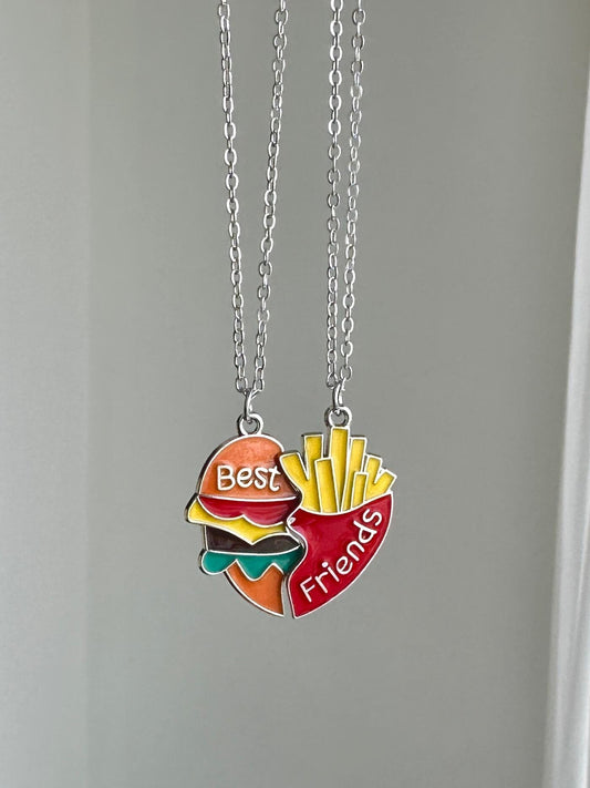 Best friend Burger & Fries Split Matching Necklace Set