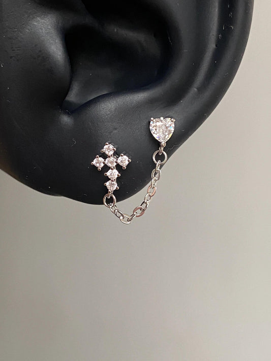 Heart & Halo Chain Earrings