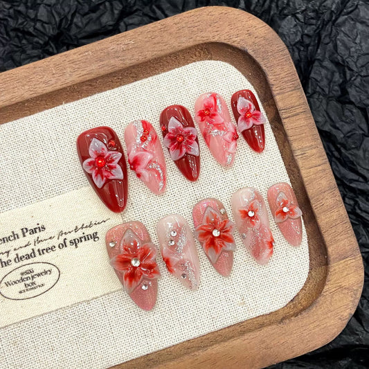 Crimson Bloom Press On Nails