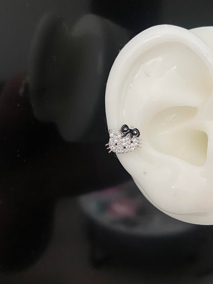 Black Bow Kitty Helix Earrings