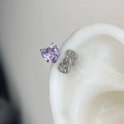 Purple Heart Kitty Helix Earrings