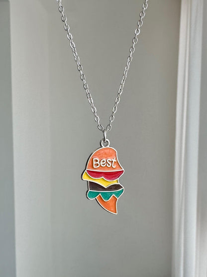 Best friend Burger & Fries Split Matching Necklace Set