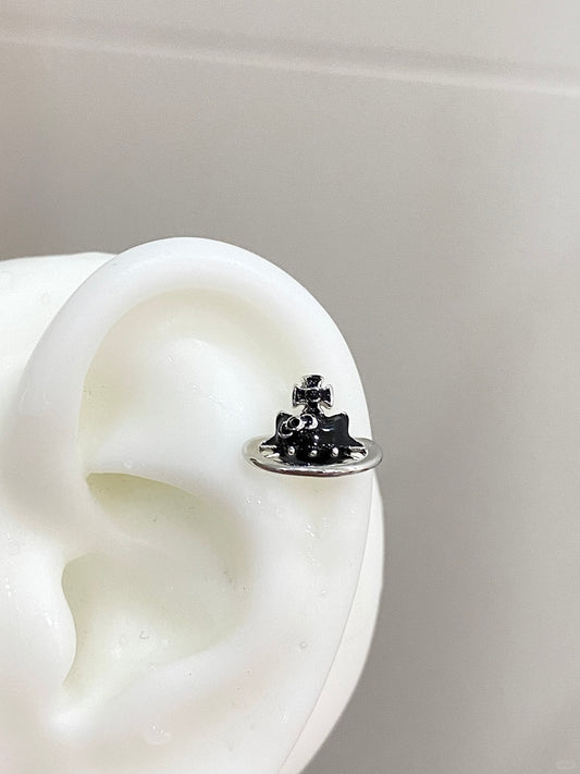 3D Saturn Kitty Helix Earrings