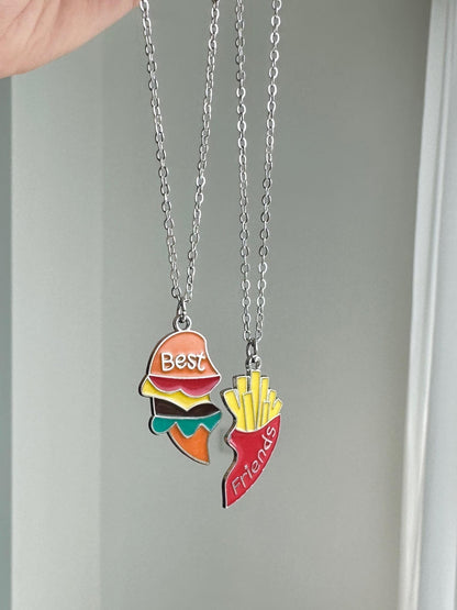 Best friend Burger & Fries Split Matching Necklace Set